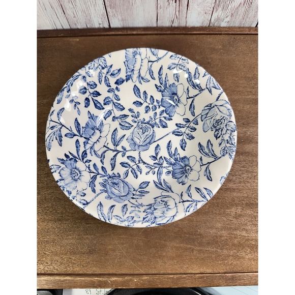 Churchill  Blue Chintz Rose ‎ Peony Bowl Salad Soup Scalloped 6 1/2" Georgian - Picture 2 of 8